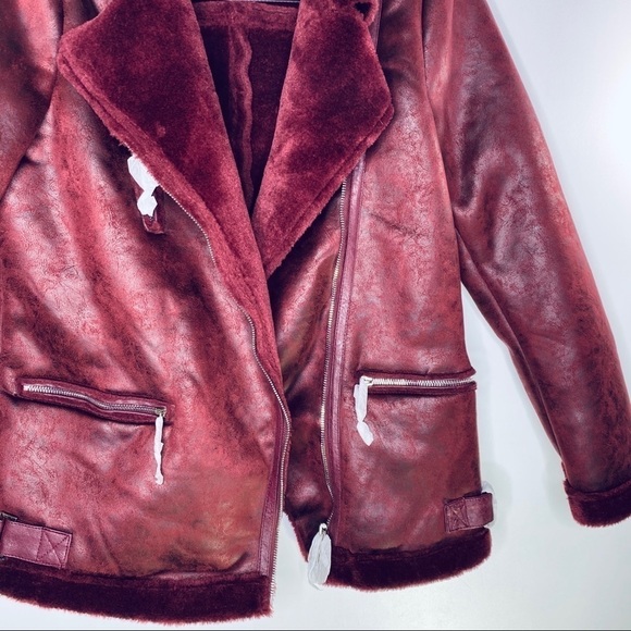 Merlot Aviator Moto Jacket Liola Italian Fashion - Picture 4 of 13